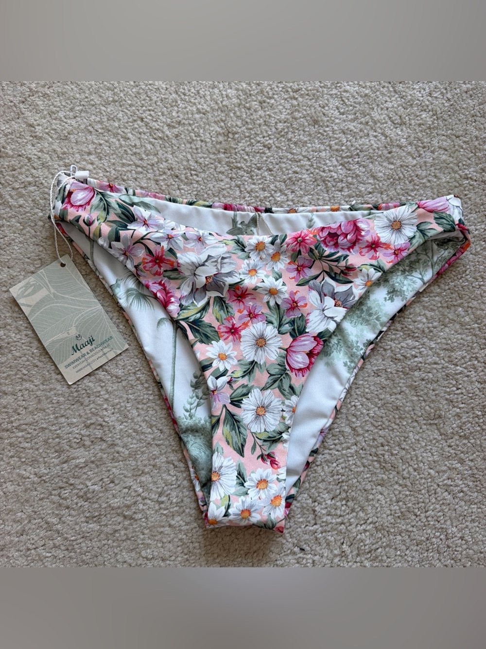 NWT Maaji Women’s S Sublimity Floral Reversible Palm Trees Bikini Bottom Greens